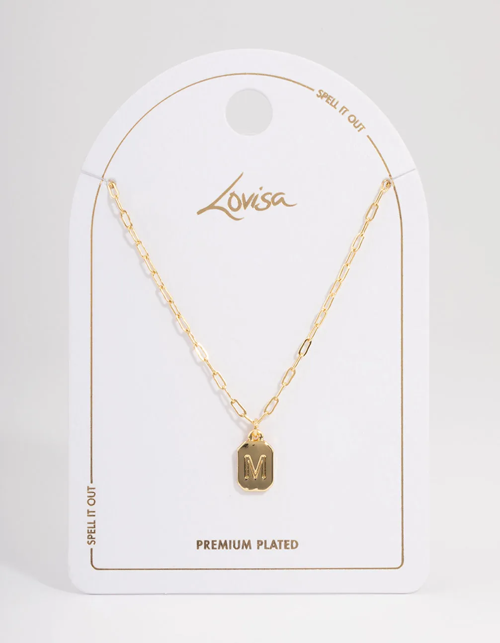 Letter M Gold Plated Rectangle Pendant Initial Necklace