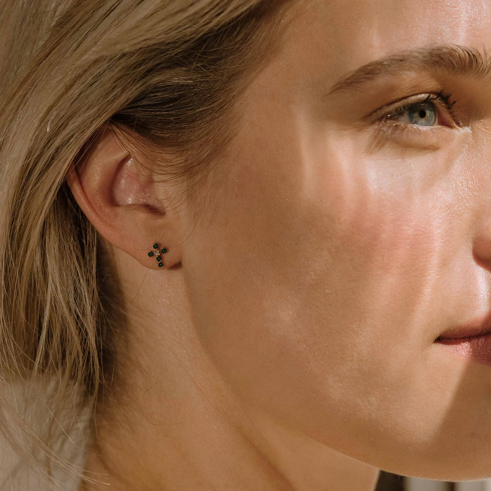 Pearled Cross Diamond Earrings, Black, Yellow Gold
