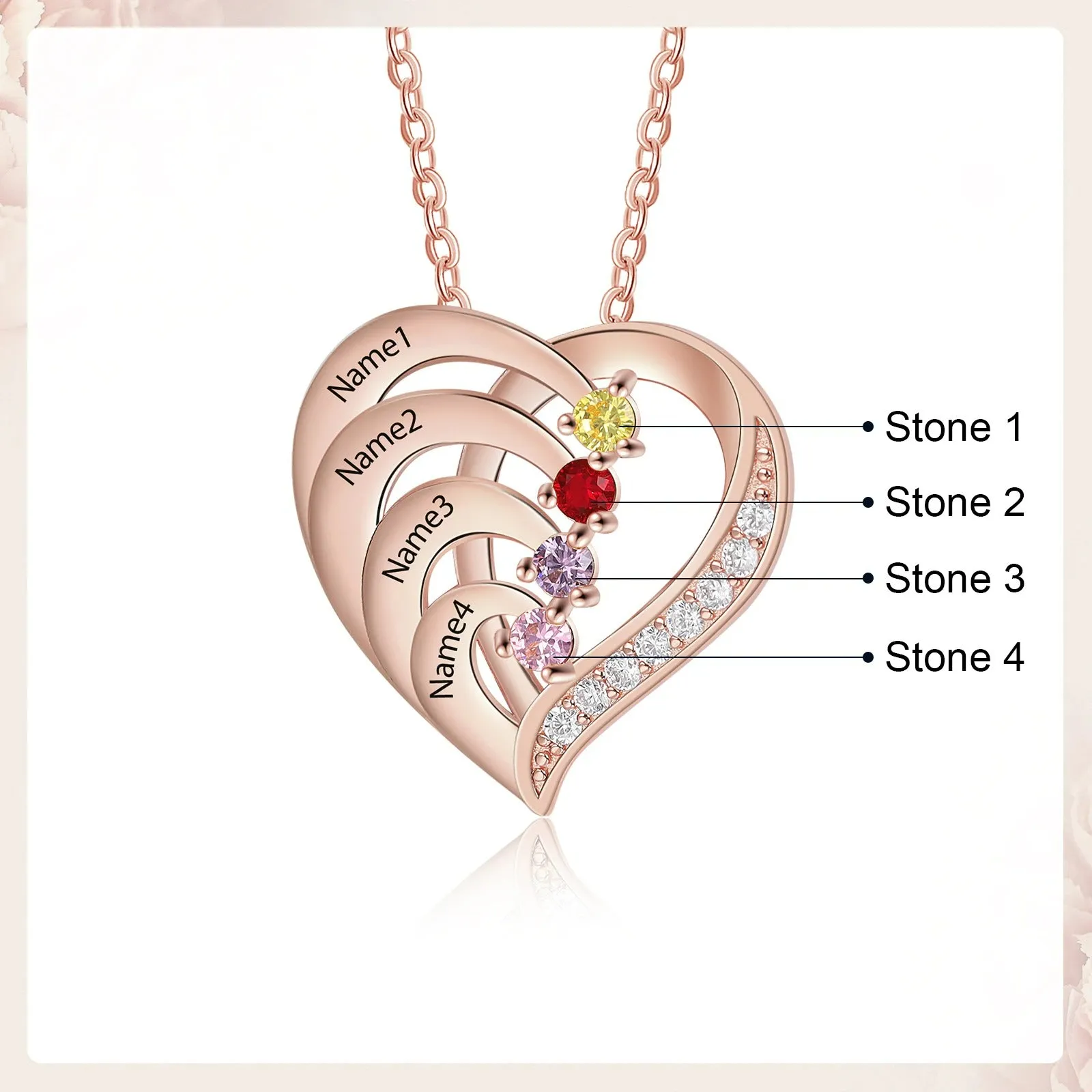 Personalized Family Heart Silver Necklace