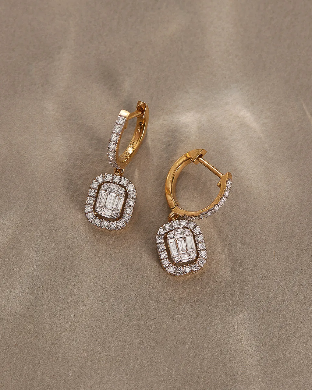 Rectangle Halo Diamond Hoops