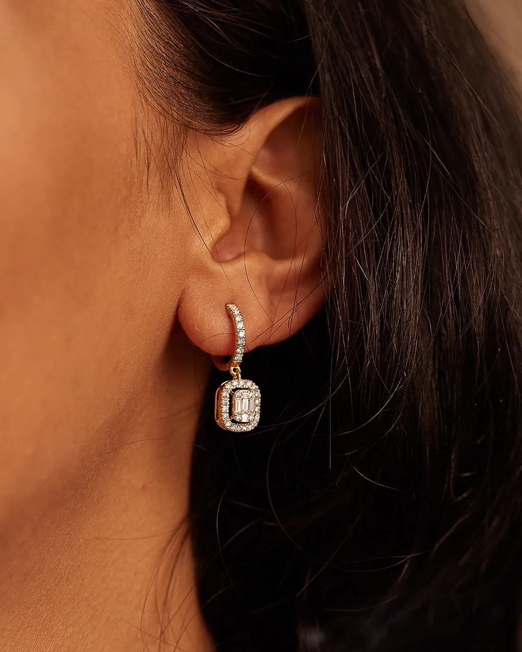 Rectangle Halo Diamond Hoops