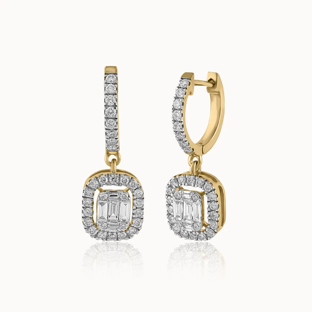 Rectangle Halo Diamond Hoops