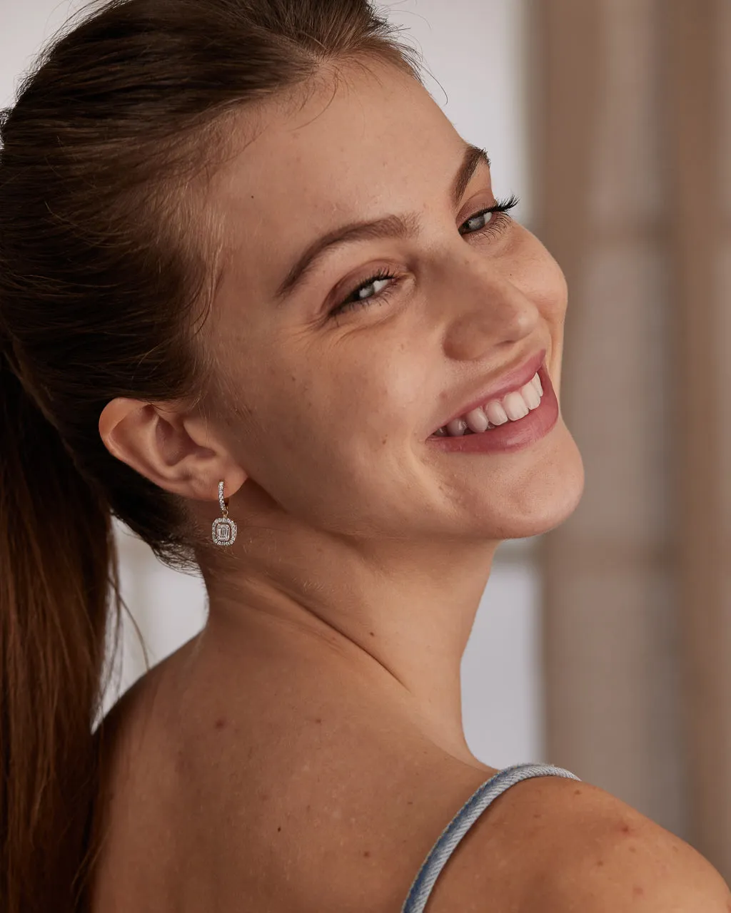 Rectangle Halo Diamond Hoops