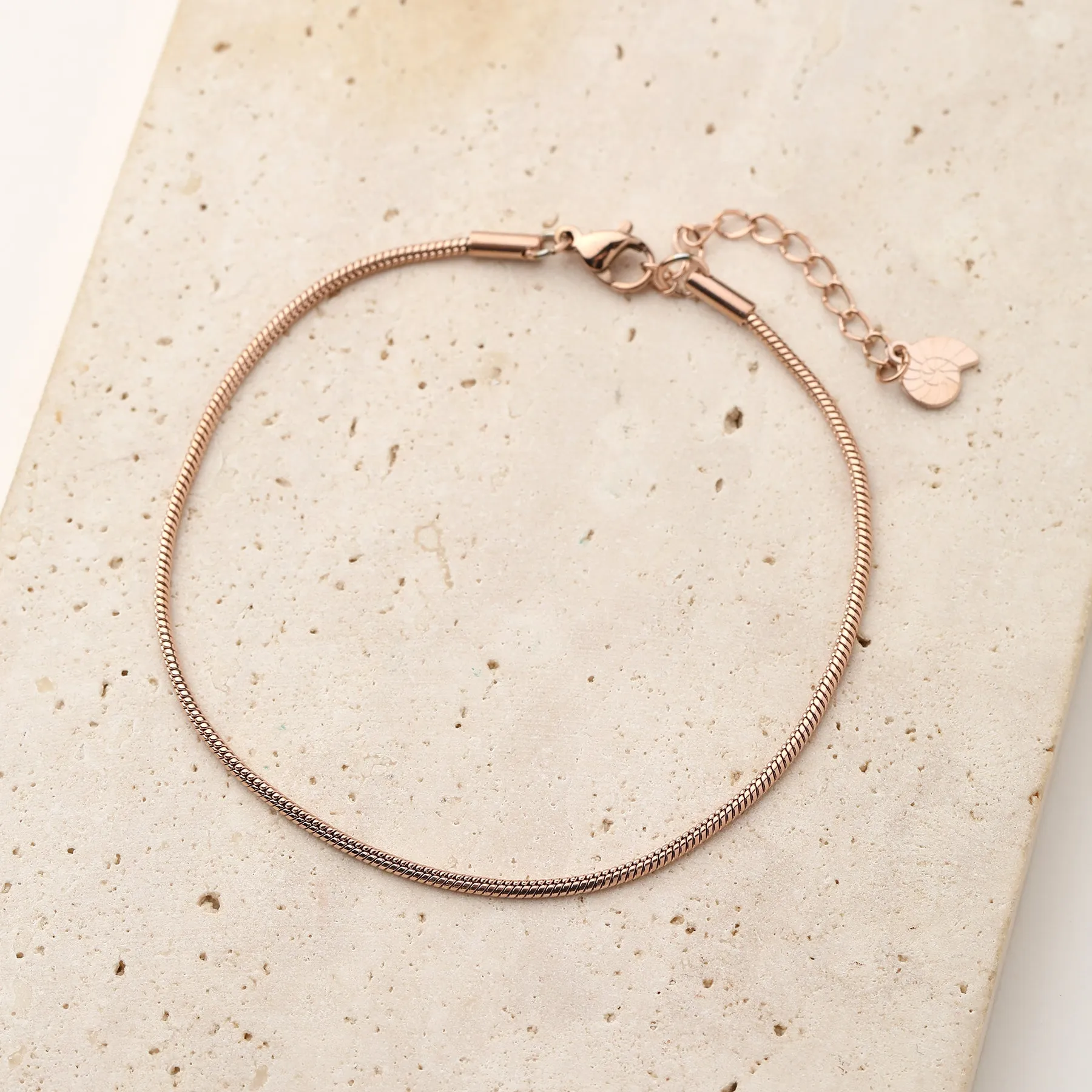 Round Snake Chain Anklet Rose Gold