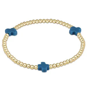Signature Cross Gold Pattern 3mm Bead Bracelet - Cobalt