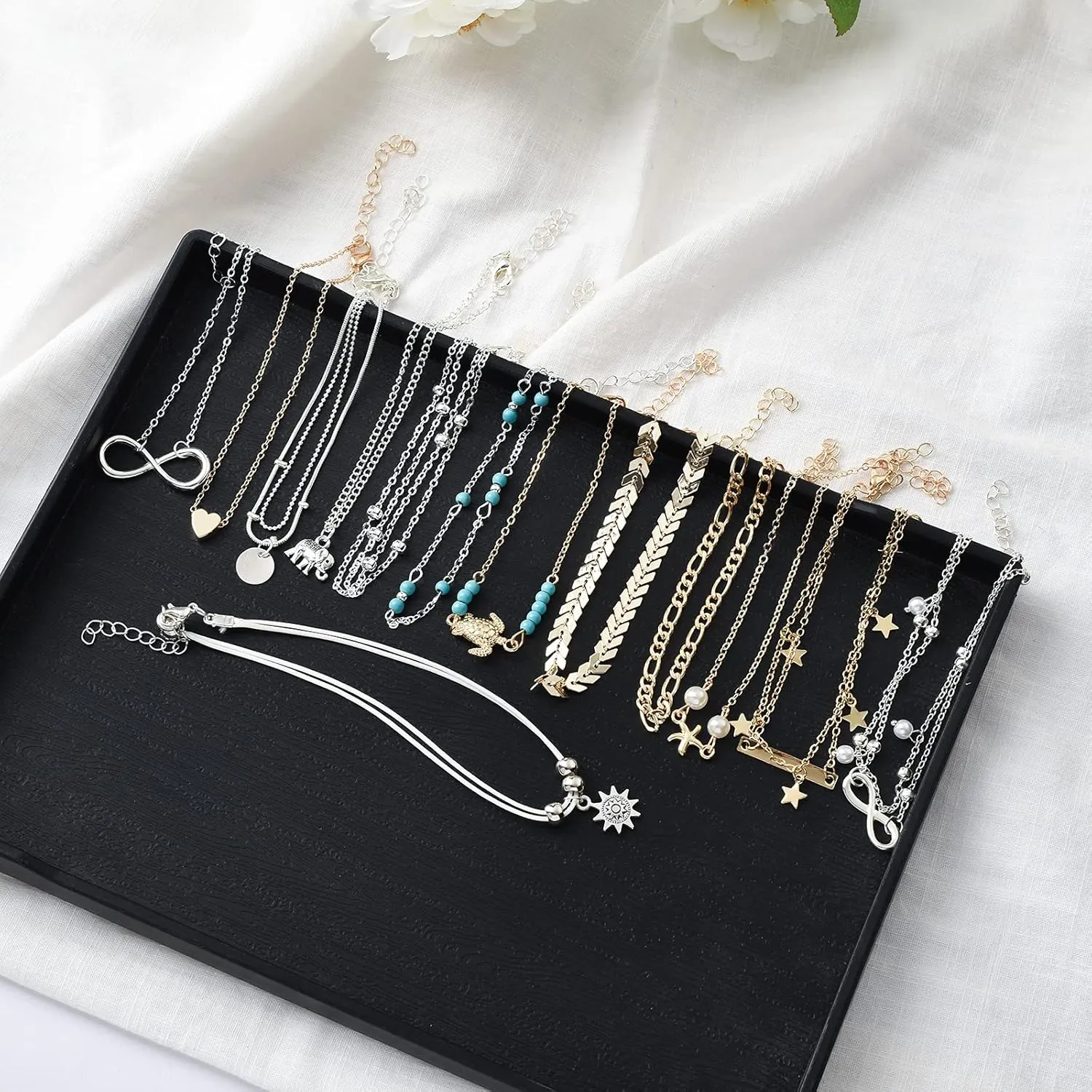 Starain 12pcs Women's Charm Anklet Set Gold Multilayer Adjustable Ankle Bracelets Boho Beach Foot Anklet for Women