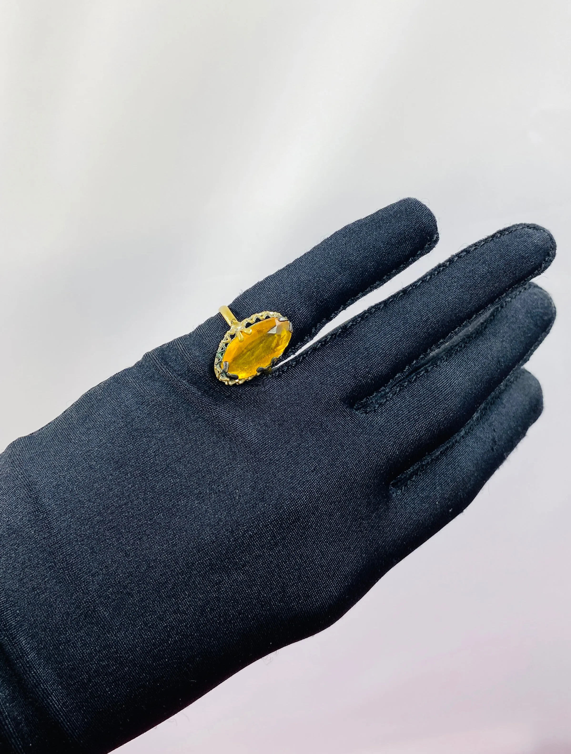 Vintage Oval Amber Brass Ring, Size 6