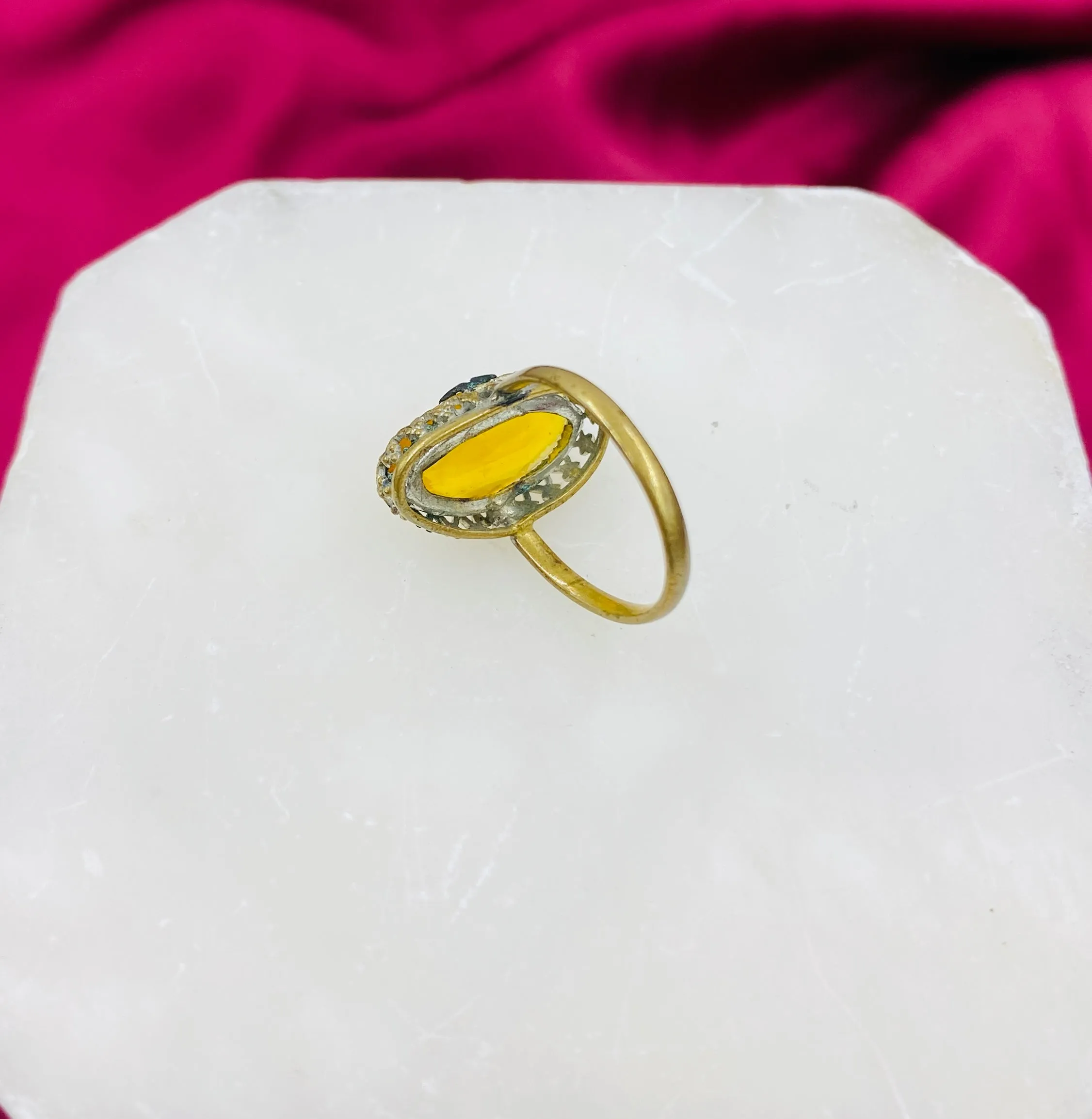 Vintage Oval Amber Brass Ring, Size 6