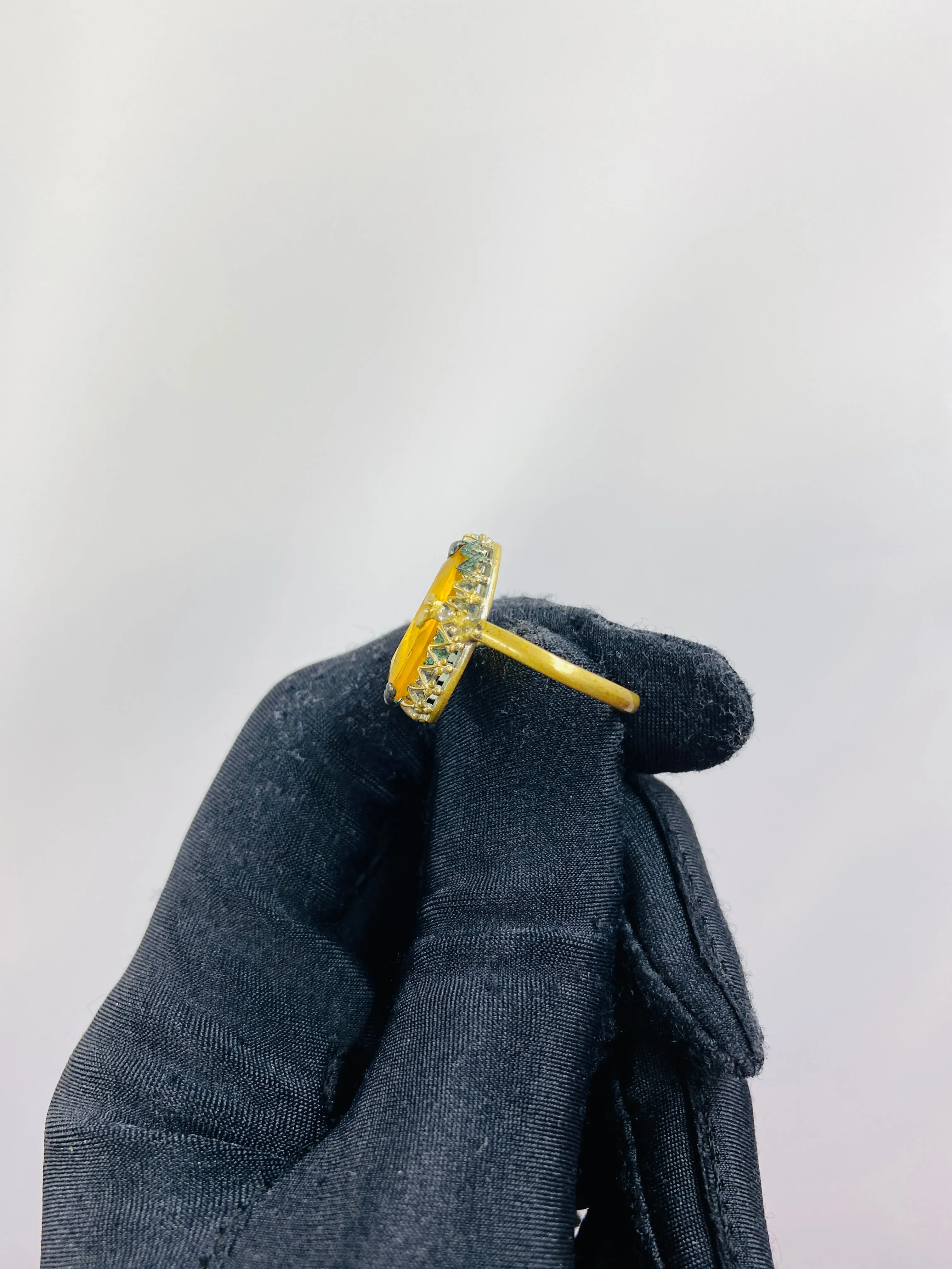 Vintage Oval Amber Brass Ring, Size 6