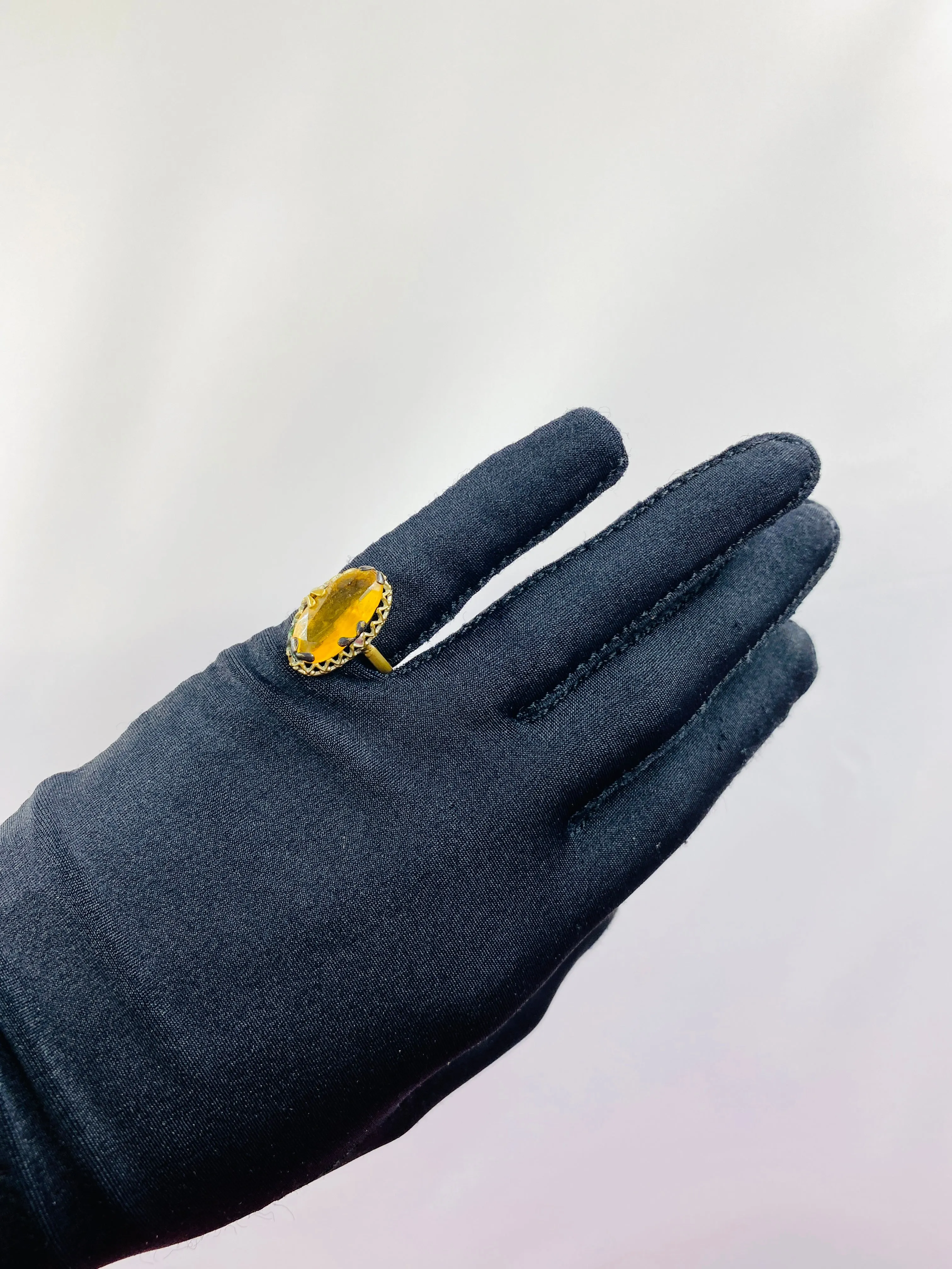 Vintage Oval Amber Brass Ring, Size 6