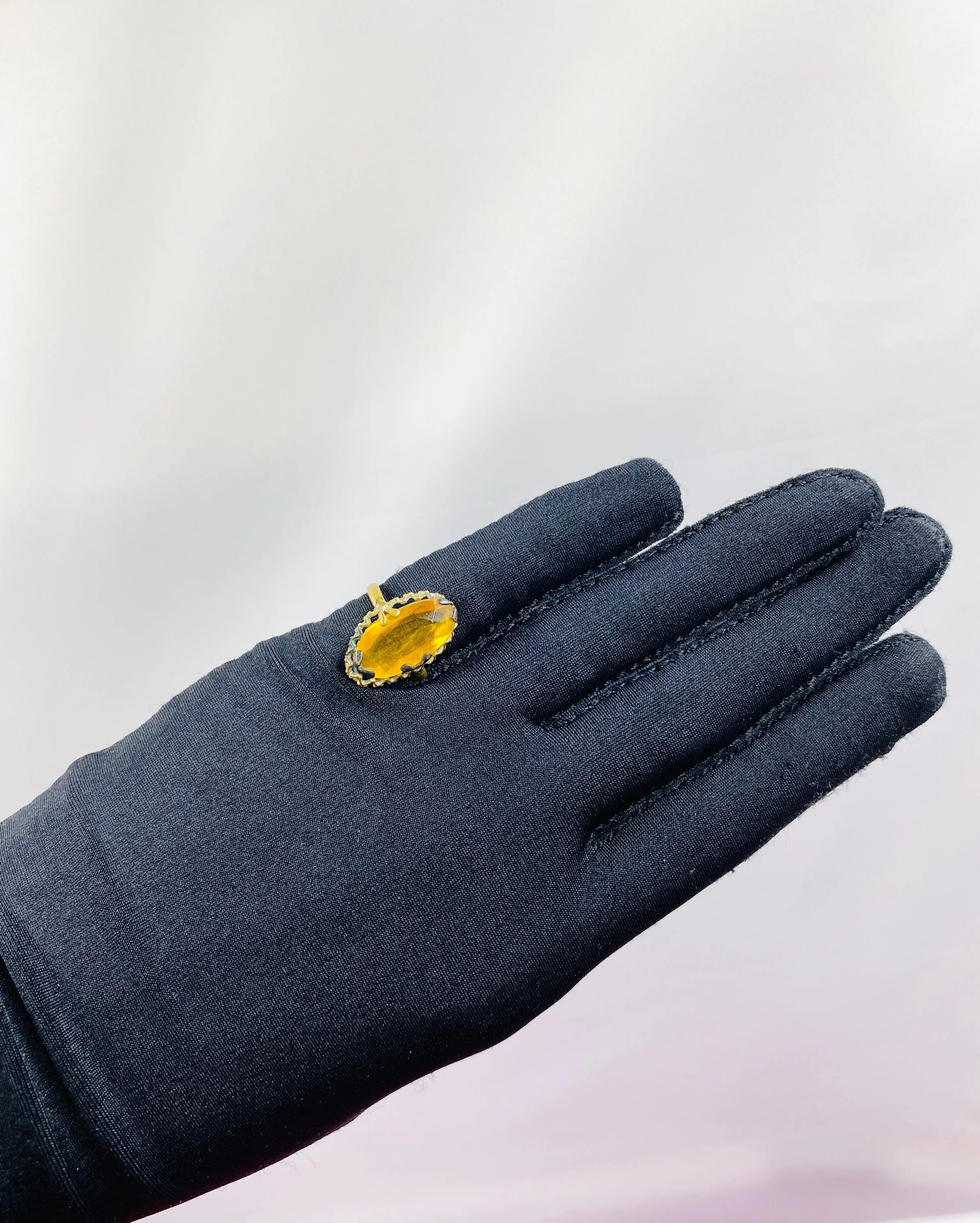 Vintage Oval Amber Brass Ring, Size 6