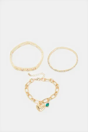 Women Gold Embellished Bracelet Set (3 Piece)