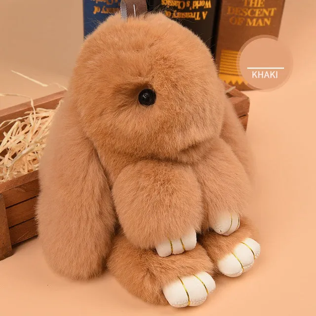 XINYAO 2017 14cm Cute Fluffy Bunny Key Chain Women Fur Pom Poms Rabbit Keychain Bag Charm Key Ring Ball Toy Doll Car Keyrings
